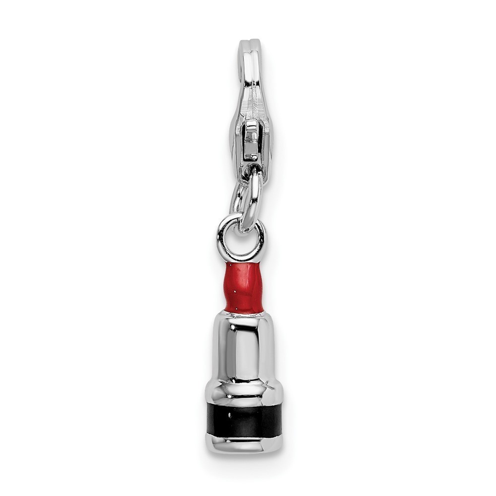 Sterling Silver Polished 3-D Enameled Red Lipstick Bracelet Charm Lobster Clasp